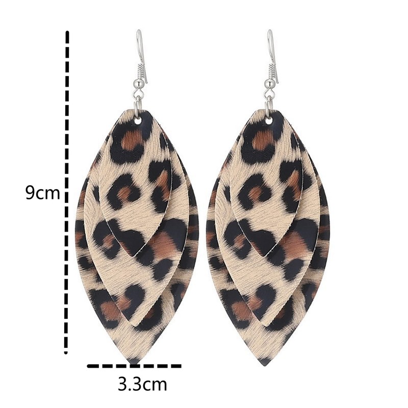 Lightweight Petal Leather Earrings Three Layered Teardrop Dangle Leaf Shape