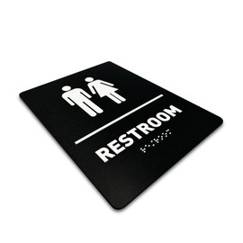 GDS Unisex Bathroom Sign - ADA Compliant, Raised Icons, Grade 2 Braille - Adhesive Strips, Easy Install - Bathroom Signs for Business, Restroom Signs for Business - 6"W x 8"H - Plastic