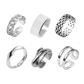 YFFSFDC 6 Piece Ring, Accessories, Fashion Ring, Popular Set, Adjustable, Stylish, Simple, Silver