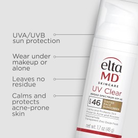 EltaMD UV Clear Tinted Face Sunscreen, SPF 46 Oil Free with Zinc Oxide