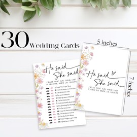 Wedding Game Cards - He Said She Said - 30 Watercolor Floral Wedding Game Cards, Bridal Shower Games Engagement Party Games, Wedding Shower Party Favors and Decorations - A08