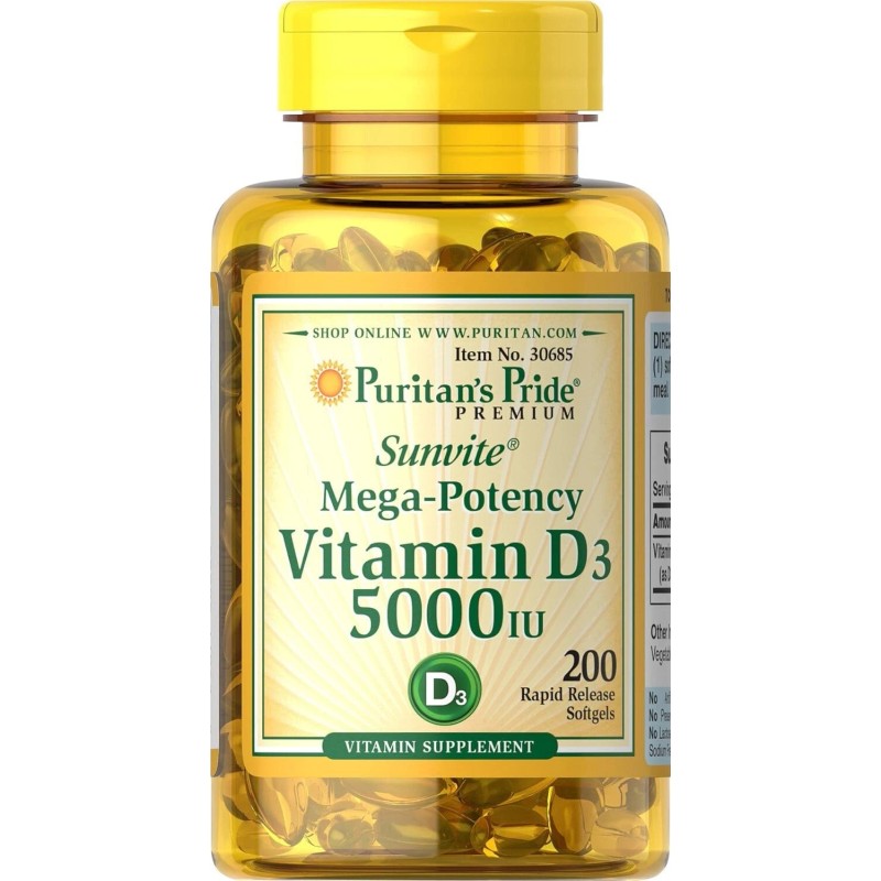 Puritan's Pride VITAMIN D3 Mega Potency PURITANS PRIDE 5000 IU