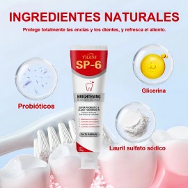 Tres Piezas Dentífrico Blanqueador Sp-6, Sp-8, 7,5% Sin Flúo,Previene las caries, restaura y blanquea los dientes; los probióticos eliminan el mal aliento y refrescan el aliento.