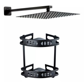 CNX Meer, Regadera Cuadrada Con Brazo Negro Mate Con Organizador