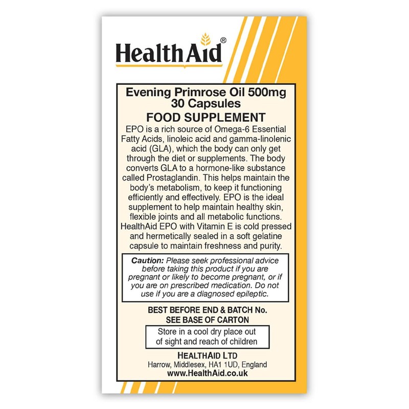 HealthAid Evening Primrose Oil 500mg 30 Capsules