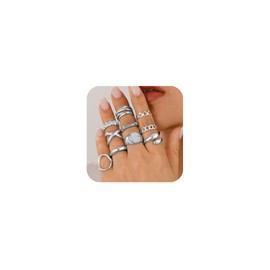 10 Piece Knuckle Rings Set for Women Girls Chunky Rings Stacking Ring Silver Gold Vintage Boho Open Adjustable Rings Gold-Plated Thumb Ring Chunky Dome Rings for Women Girls, Alloy Steel, No Gemstone