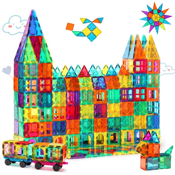 Gemmicc Magnetic Tiles 100 PCS with 2 Cars, STEM Approved