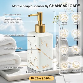Gold Soap Dispenser for Bathroom Countertop, Square White Dish Soap Dispenser Pump Bottle with Golden Stripes for Kitchen Sink Laundry Shower Lotion, Ceramic Hand Pump for Soap Liquid