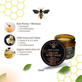 Organic Grass-Fed Beef Tallow Balm with Raw Honey - Handmade All-Natural Moisturizer for Soft, Smooth, Radiant Skin - Scent: Citrus