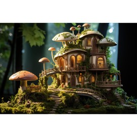 Aquarium Background Miniature of Forest Fairy Tale House Terrarium Backdrop Fairy Tale Concept Fish Tank Background Tank Aquarium Wallpaper Poster Decor Reptile Habitat Backdrop Vinyl 72x18in