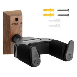 STRICH Guitar Wall Mount,Walnut,U-Shaped with Screws,Auto Lock Guitar Holder Hook for Acoustic, Electric Guitar, Banjo, Bass(3-Pack)