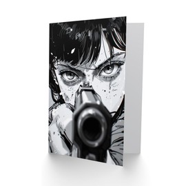 Artery8 Birthday Card Japanese Anime Aim Barrel Comic Book Style For Him Man Male Dad Brother Son Papa Grandad Greeting Card