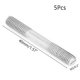 TOP-VIGOR 5Pcs Double End Threaded Stud Screw Bolt, M5x40mm 304 Stainless Steel Rod Bolts Thread Reducer Adapter, Adjustable Push Rod Stud for Furniture Hardware Machinery Maintenance and Fixes