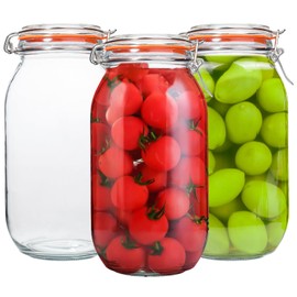 Galssmagic 64 oz Large Mason Jars Wide Mouth,3 Pack Half Gallon Glass Pickling Jars with Airtight Lids,Air Tight Glass Storage Jars for Kitchen Canning
