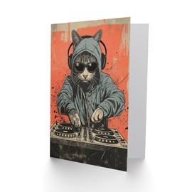 Artery8 Birthday Card DJ Cat with Sunglasses and Hoodie for Him Man Male Dad Brother Son Papa Grandad Greeting Card