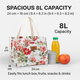 Insulated Lunch Bag for Women Men, Reusable Waterproof Cooler Tote with Zipper, Lightweight Lunch Box for Work, Office, Picnic, Travel, Daily Use – Red Floral