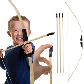 Bamboo Archery Set 1 x 1 m Long Bamboo Bow and 3 x 53 cm Long Rubber Tip Arrows for Children from 6 Years - Indoor Outdoor Toy Youth Bow Wooden Bow Standard Bow Set (1 x Standard Set)