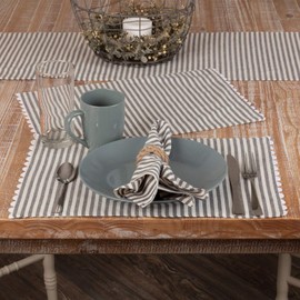 Farmhouse Ticking Stripe Gray Napkins, Set of 4 Place Mats, 18" x 18", Farmhouse Style Kitchen & Dining Decor