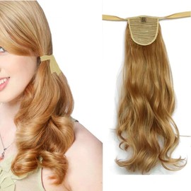 iLUU Synthetic Ponytail Hair Extensions Curly Tie Up Clip in Hairpiece Binding Extension Hairpiece 20" 90g Honey Blonde Pony Tail Ponytails Wig for Girl Lady Women #26