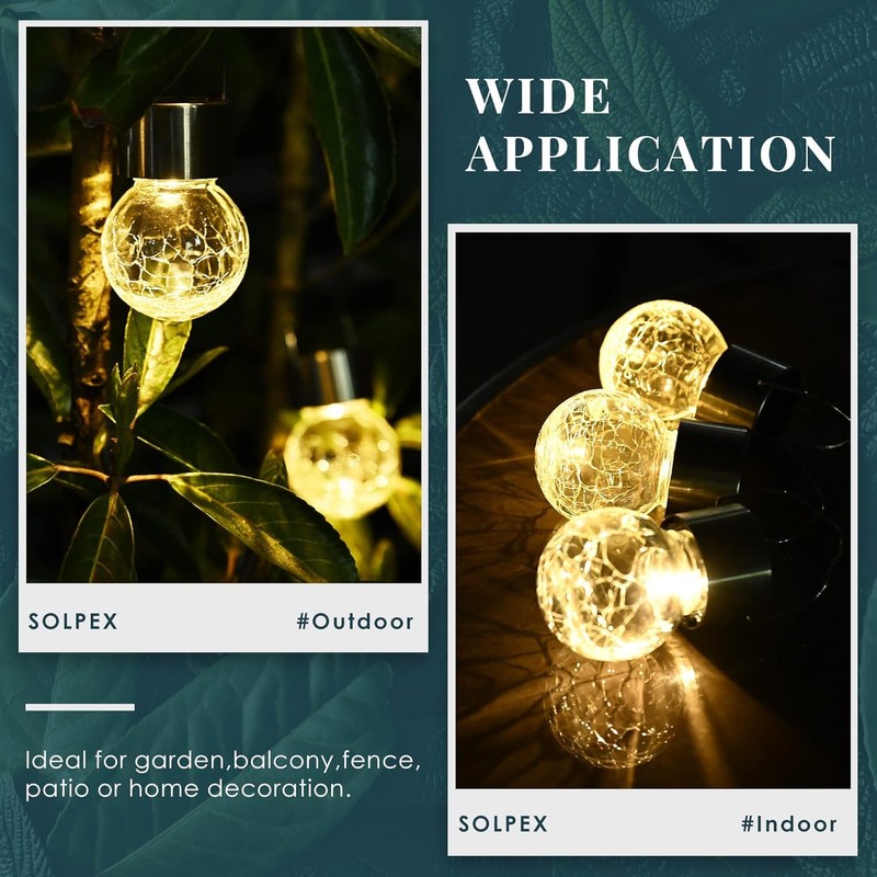 SOLPEX Hanging Solar Lights Outdoor, 8 Pack Decorative Cracked Glass