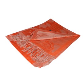 TZ Promise Women Soft Silky Pashmina Reversible Floral Rose Shawl Wrap Scarf w/Fringes (Orange)
