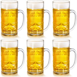 Mezchi 6 Pack Plastic Beer Mugs, 20 oz./600ml Beer Steins with Handles, Resuable Beer Drinking Cups, Clear Large Beer Mugs for Bar, Beverages, Alcohol, Freezable, BPA Free