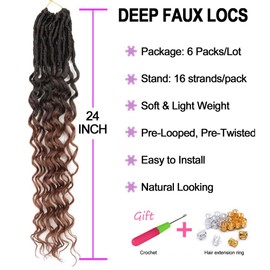 FANWYFYU Crochet Braids Twist Hair Goddess Faux Locs Curly Ends Dreadlocks Braids Synthetic 6 Packs 50.8 cm Hair Extensions High Temperature for Black Women (Deep-1B/30)