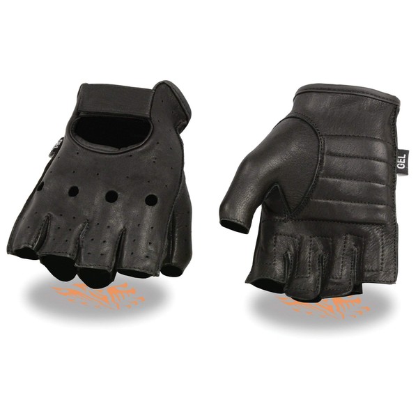 Milwaukee Leather SH851 Men's Black Deerskin Fingerless Gloves with Gel Palm - 2X-Large