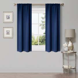 Superior Blackout Curtains, Room Darkening Window Accents, Sunblocking, Thermal, Classic Modern Solid with Rod Pockets or Grommets, Curtain Set of 2 Panels, 26" W X 63" L, Navy Blue