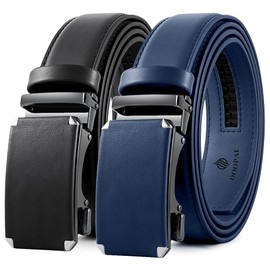 DOOPAI Leather Ratchet Belts for Men 2 Pack Dress Belt Adjustable with slide Automatic Buckle,Cut to Exact fit