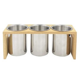 Flatware Caddy Stainless Steel Cutlery Holder with Wood Base