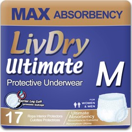 LivDry Ultimate Adult Incontinence Underwear, Max Absorbent Adult Diapers with Leak Protection, Medium, 17-Pack