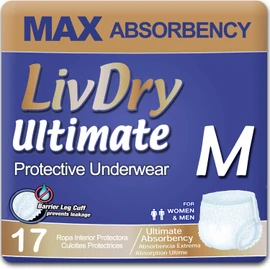 LivDry Ultimate Adult Incontinence Underwear, Max Absorbent Adult Diapers with Leak Protection, Medium, 17-Pack