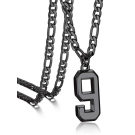 Bandmax Mens Black Necklaces Jersey Number Pendant for Number 9 Baseball Basketball Football Team Necklace Jewelry Figaro Chain Gift for Son Grandson