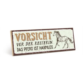 TypeStoff HS-00616 Wooden Sign with Saying - Vorsicht vor der Reiterin - Vintage Look with Quote as Gift and Decoration