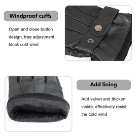 ProudDemon Men's Winter Gloves Sheepskin Windproof Leather Gloves Men's Lined Warm Genuine Leather Gloves Push Lining Genuine Leather Gloves for Men and Women Black