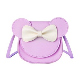 Little Girls Handbags - Shoulder Bag with Bow Knot Mini Flap Bag, Cute Mouse Ear Bow Crossbody Purse, PU Shoulder Handbag for Kids Girls Toddlers (Purple)