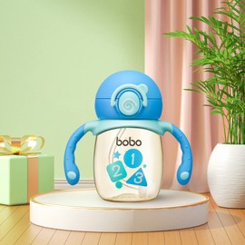 YOHKOH Baby Sippy Cups with Weighted Straw, PPSU Learning Cup, No Spill, Sippy Cups for Toddlers 4+ Months, Soft Spout, Transition, Sippy Cups with Handles (190ml, Blue)