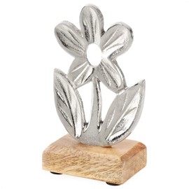 com-four® Decorative Stand Flower - Premium Metal Flower on Wooden Base - Decorative Metal Flower for Standing and Gifting (1 Piece - Flower 3)