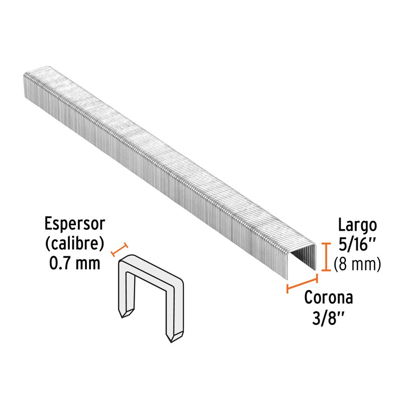 Truper GRANEU-3/8-8, Caja con 5000 grapas corona 3/8" calibre 22