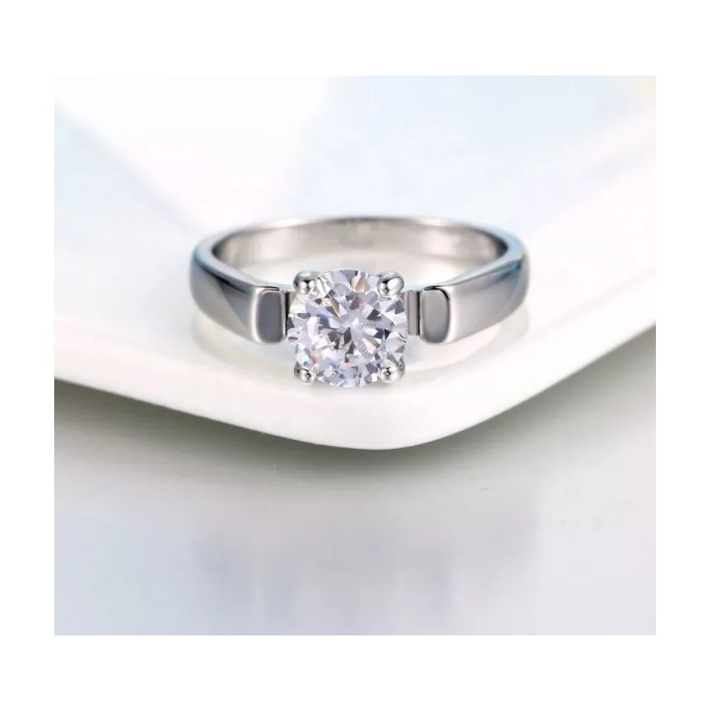 Camimi Anillo Compromiso Plata Gran Calidad Chapado En Oro Blanco