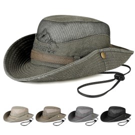 AYPOW Cotton Sun Protection Hat Cap, Wide Brim Mesh Breathable Outdoor Lightweight Packable Safari Fishing Boonie Bucket Hat with Adjustable Chin Strap for Men Women Summer Camping Hiking Traveling