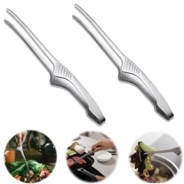 LYHMHAMY Stainless Steel Yakiniku Tongs, Set of 2, Non-Slip, Lightweight, Freestanding Tongs, Rugged, Abrasion Resistant, For Camping, Barbecues, Cooking, Condiments, Fried Food (Color: Silver)