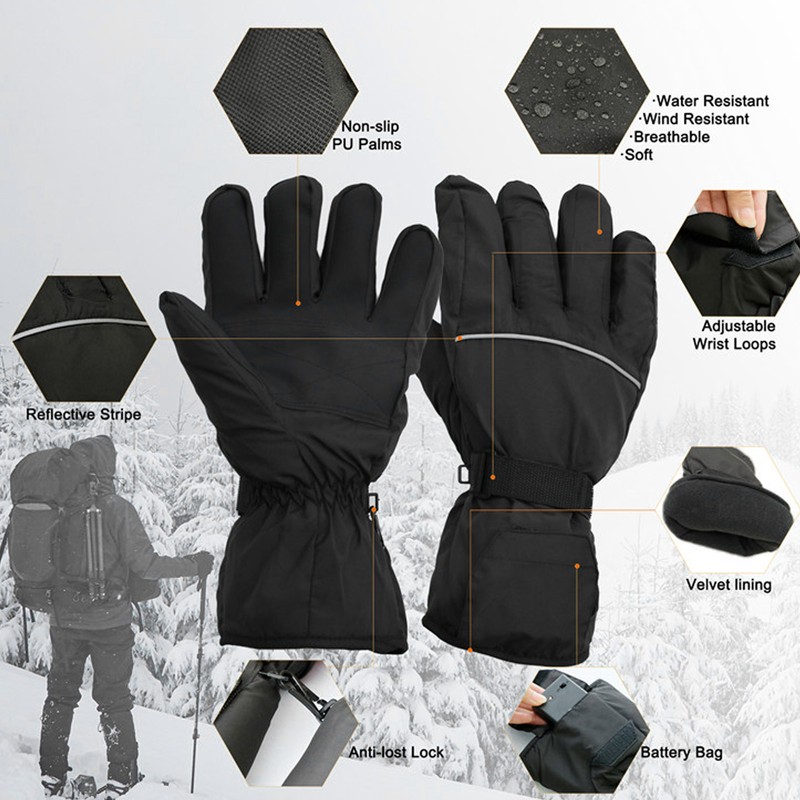 Electric Heated Gloves Touch Screen Waterproof Breathable Adjustable Warm Thermal