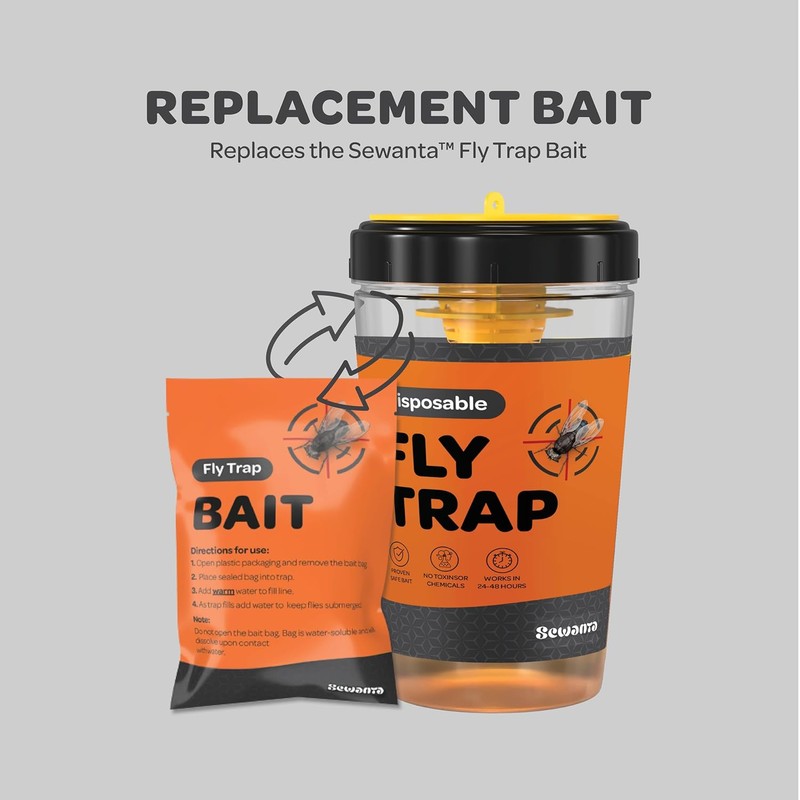 Outdoor Fly Trap Refills [Set of 4] Dissolvable Non-Toxic Bait