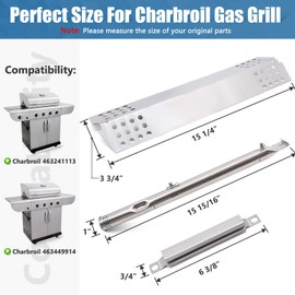 Hiorucet Grill Replacement Parts for Charbroil 4 Burner 463241113, 463449914 Gas Grill Models. Stainless Steel Heat Plate Tent Shields, Pipe Burner Tubes and Crossover Tubes Replacement Kit.