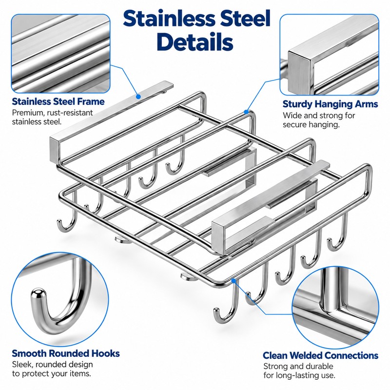 Stainless Steel Hanging Kitchen Storage Rack with Hooks – Paper
