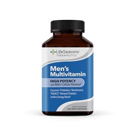 LifeSeasons Men's Multivitamin – High Potency with 21 Vitamins & Minerals, PureWay-C®, NAD+, Active B-Vitamins, TRAACS® Chelates, enXtra® for Energy, Probiotics & Mushrooms – 120 Veg Capsules