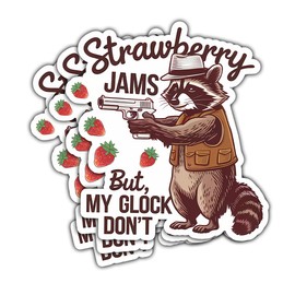 3 Pcs Strawberry Jams But My Gl**k Don't Sticker Funny Raccoon Meme Sarcastic Joke, Raccoon Bumper Sticker- Vinyl Sticker 3 Inches for Water Bottles Laptop Phone Car Window Helmet