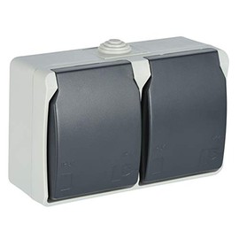 Electraline 605908 2 earthed Contact Socket 2-Way, with lids, Suitable for Outdoor and Wet Rooms, IP44 Protected, Aquatop, Grey/Anthracite